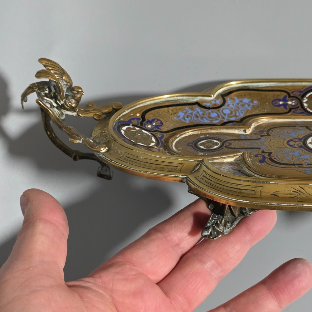 Highly Attractive Antique French Champlevé Enamel and Brass Desk Stand View XV
