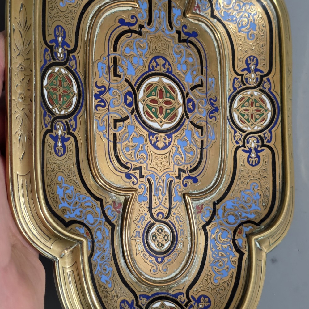 Highly Attractive Antique French Champlevé Enamel and Brass Desk Stand View XVI
