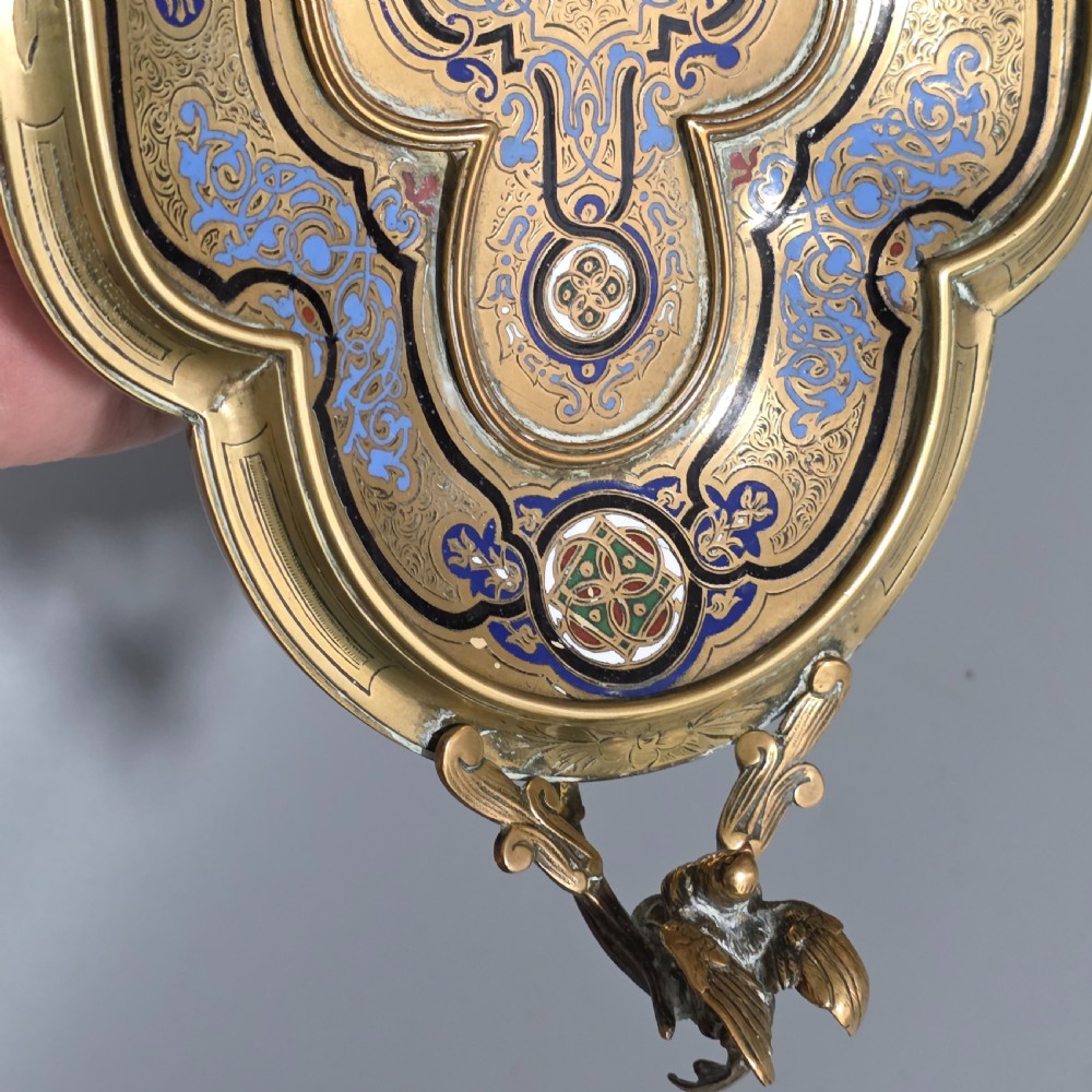 Highly Attractive Antique French Champlevé Enamel and Brass Desk Stand View XVII