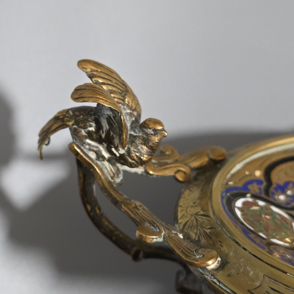 Highly Attractive Antique French Champlevé Enamel and Brass Desk Stand View XXI