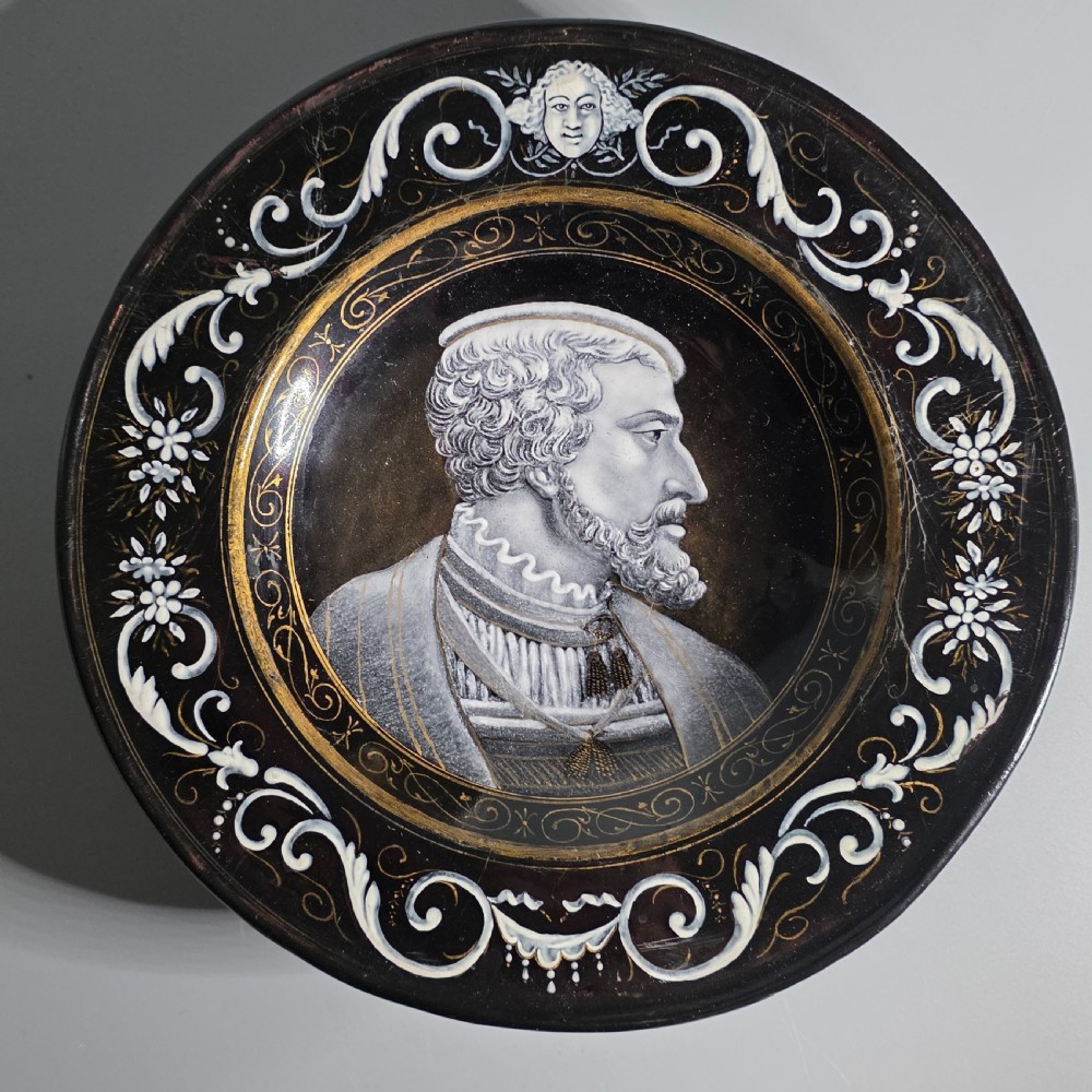 Fine 19th Century Limoges Grisailles Enamel Tazza with Portrait – French, Circa 1880