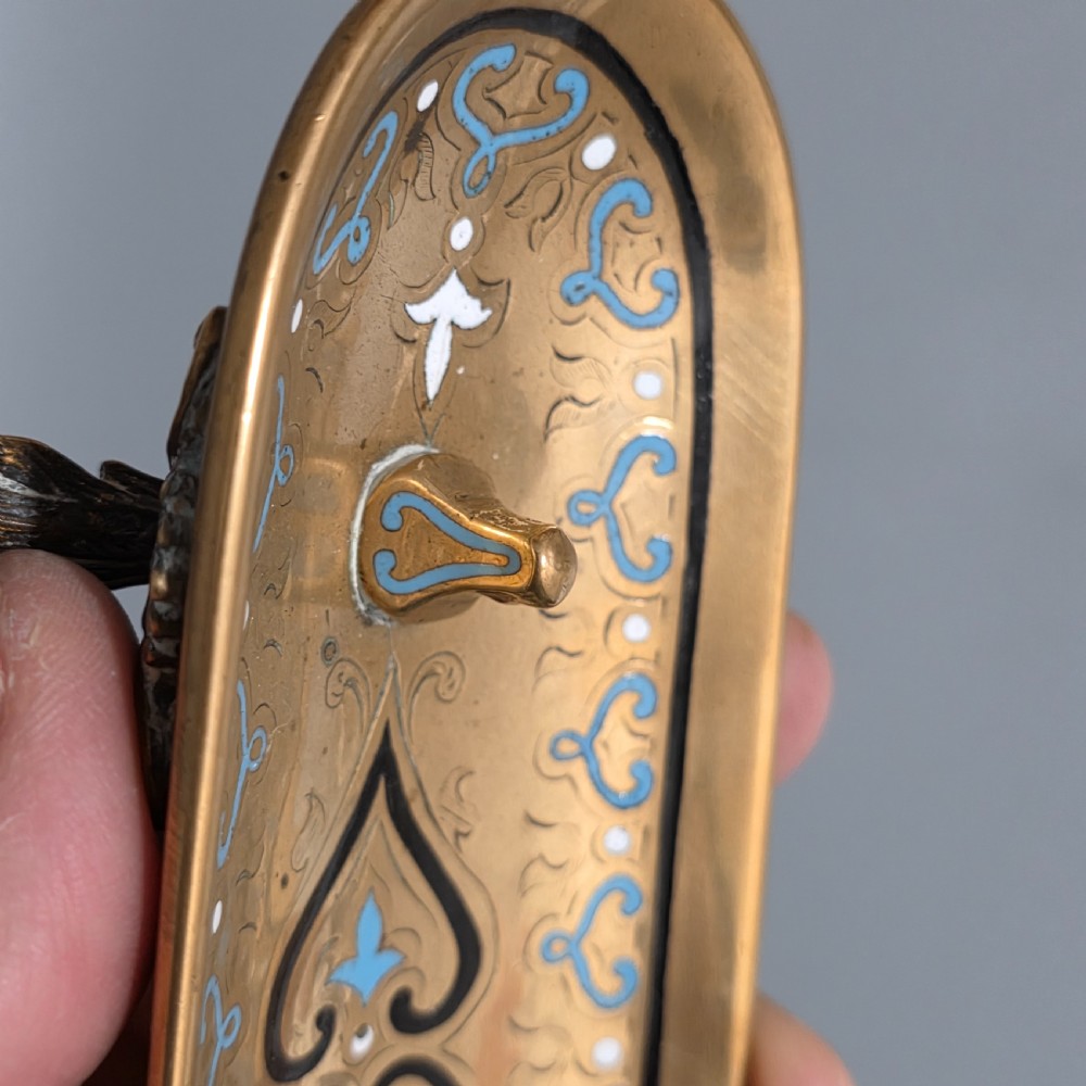 Very Attractive Antique French Champlevé Enamel and Desk Brass Pen Tray   View VI