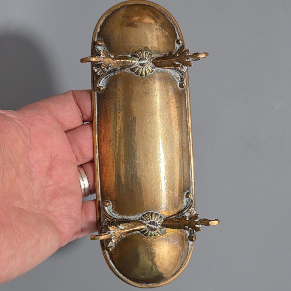 Very Attractive Antique French Champlevé Enamel and Desk Brass Pen Tray   View IX