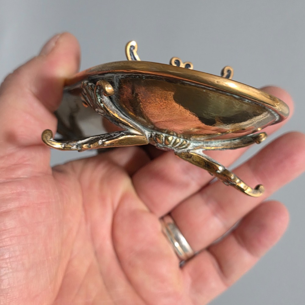 Very Attractive Antique French Champlevé Enamel and Desk Brass Pen Tray   View X