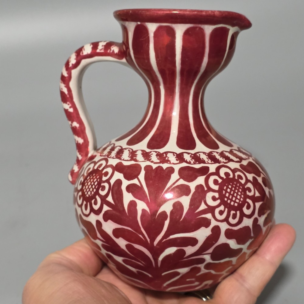 Cantagalli Antique Pottery Luster Ware Pitcher Italian Majolica Hispano Moresque View V