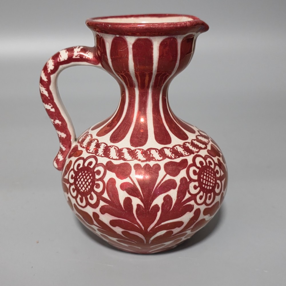 Cantagalli Antique Pottery Luster Ware Pitcher Italian Majolica Hispano Moresque View VI