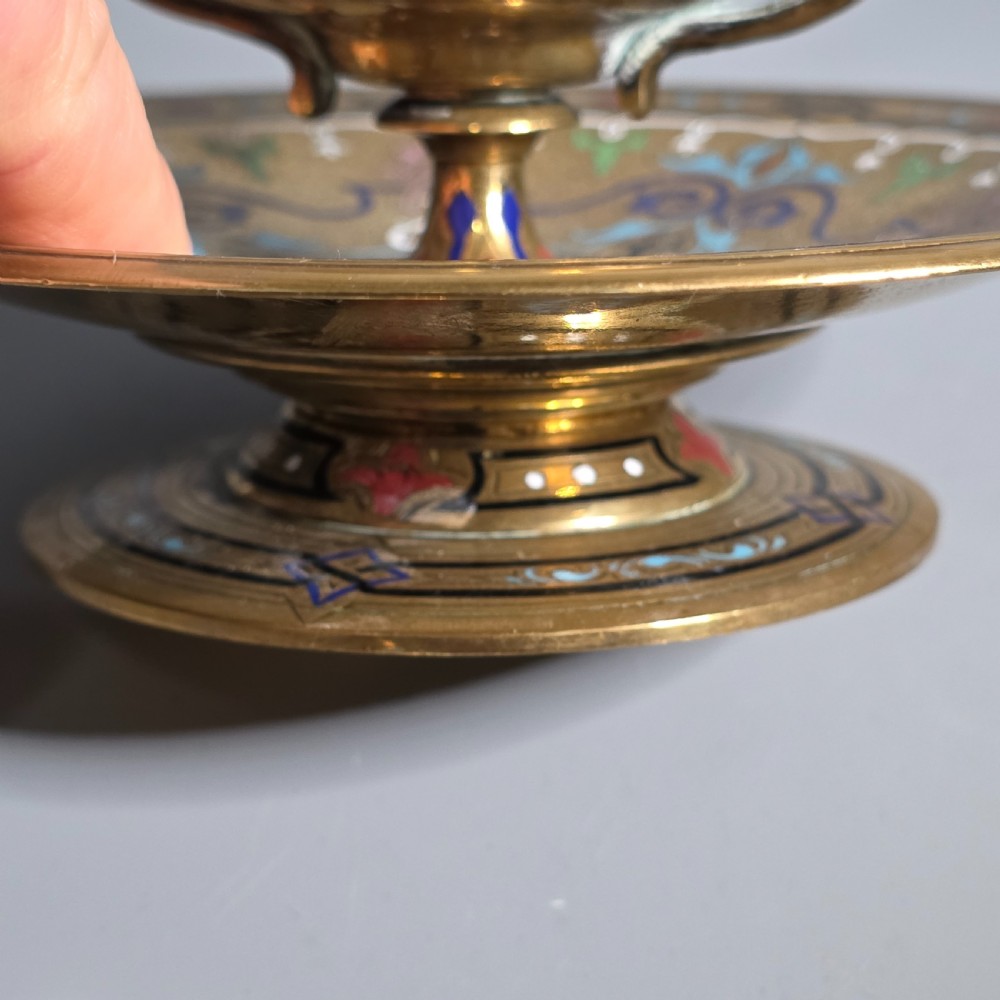 Fine, Handmade, French Gilt Brass And Champleve Enamel Antique Footed Encrier Or Inkwell  View VIII