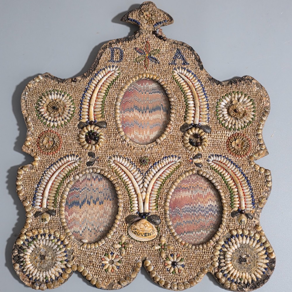 Incredible Micro Mosaic Valentine Shell Triple Frame c1881