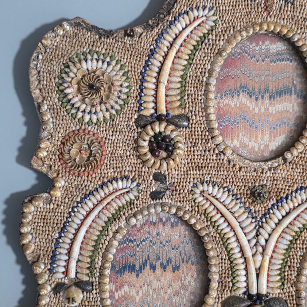 Incredible Micro Mosaic Valentine Shell Triple Frame c1881 View II