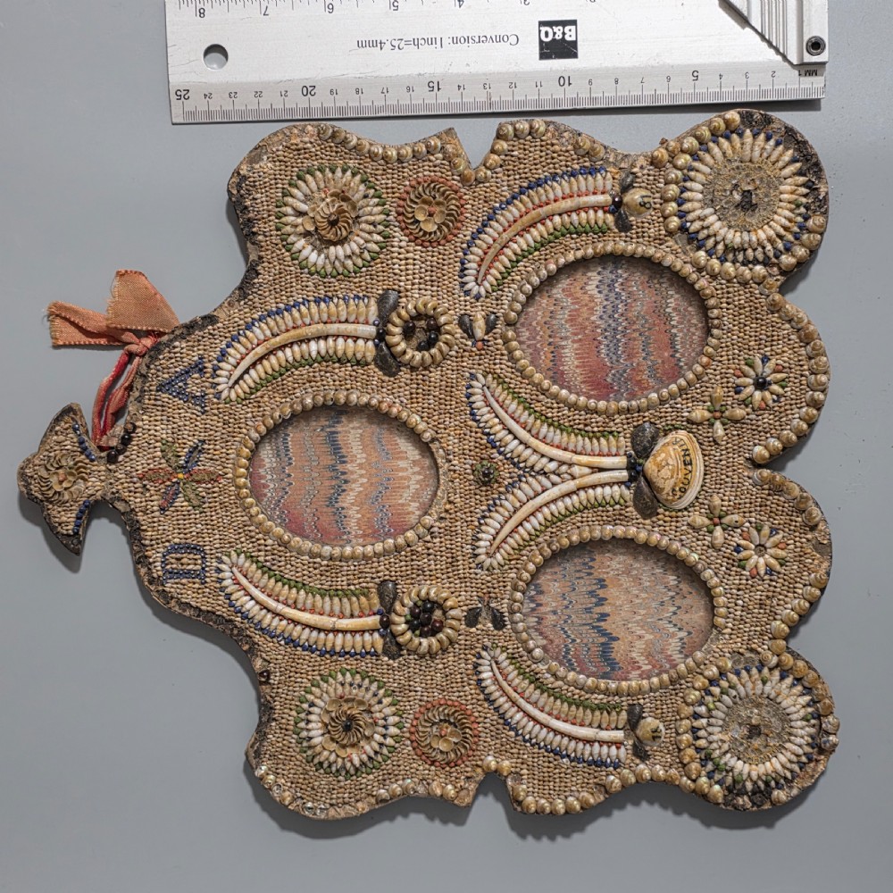 Incredible Micro Mosaic Valentine Shell Triple Frame c1881 View IX