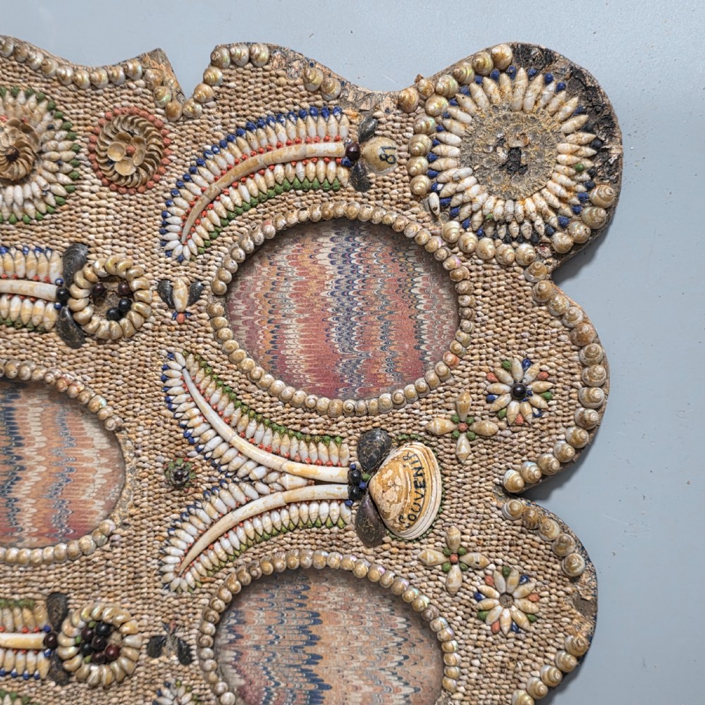 Incredible Micro Mosaic Valentine Shell Triple Frame c1881 View X