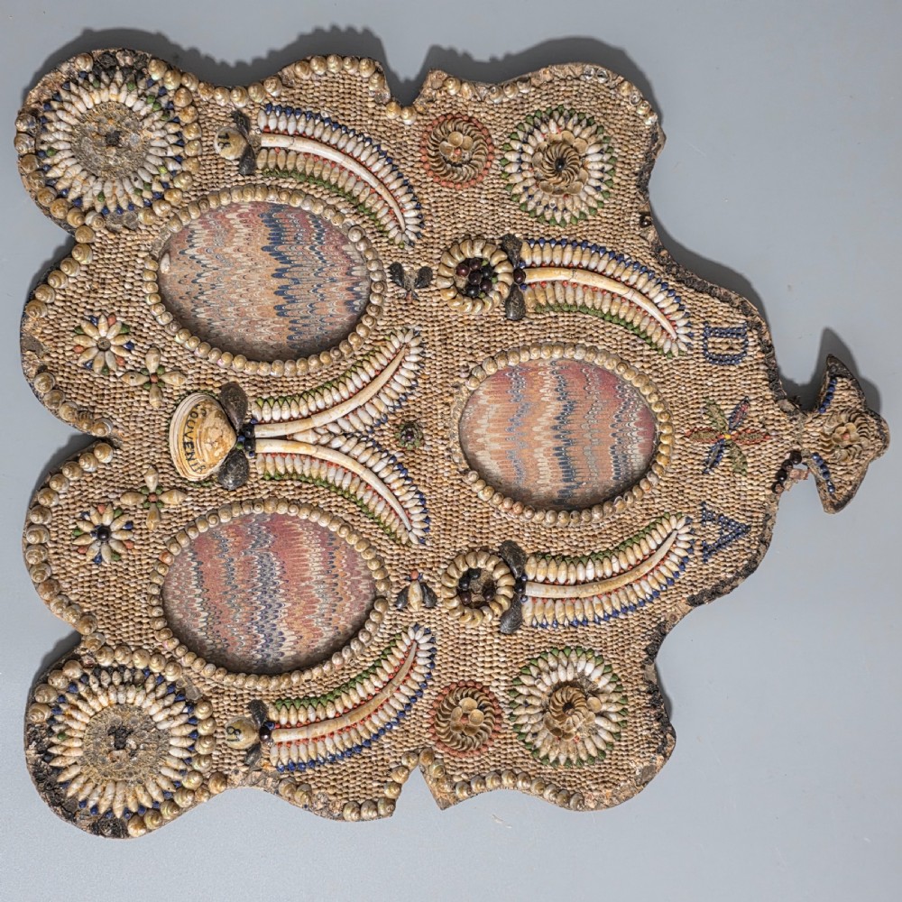 Incredible Micro Mosaic Valentine Shell Triple Frame c1881 View XI