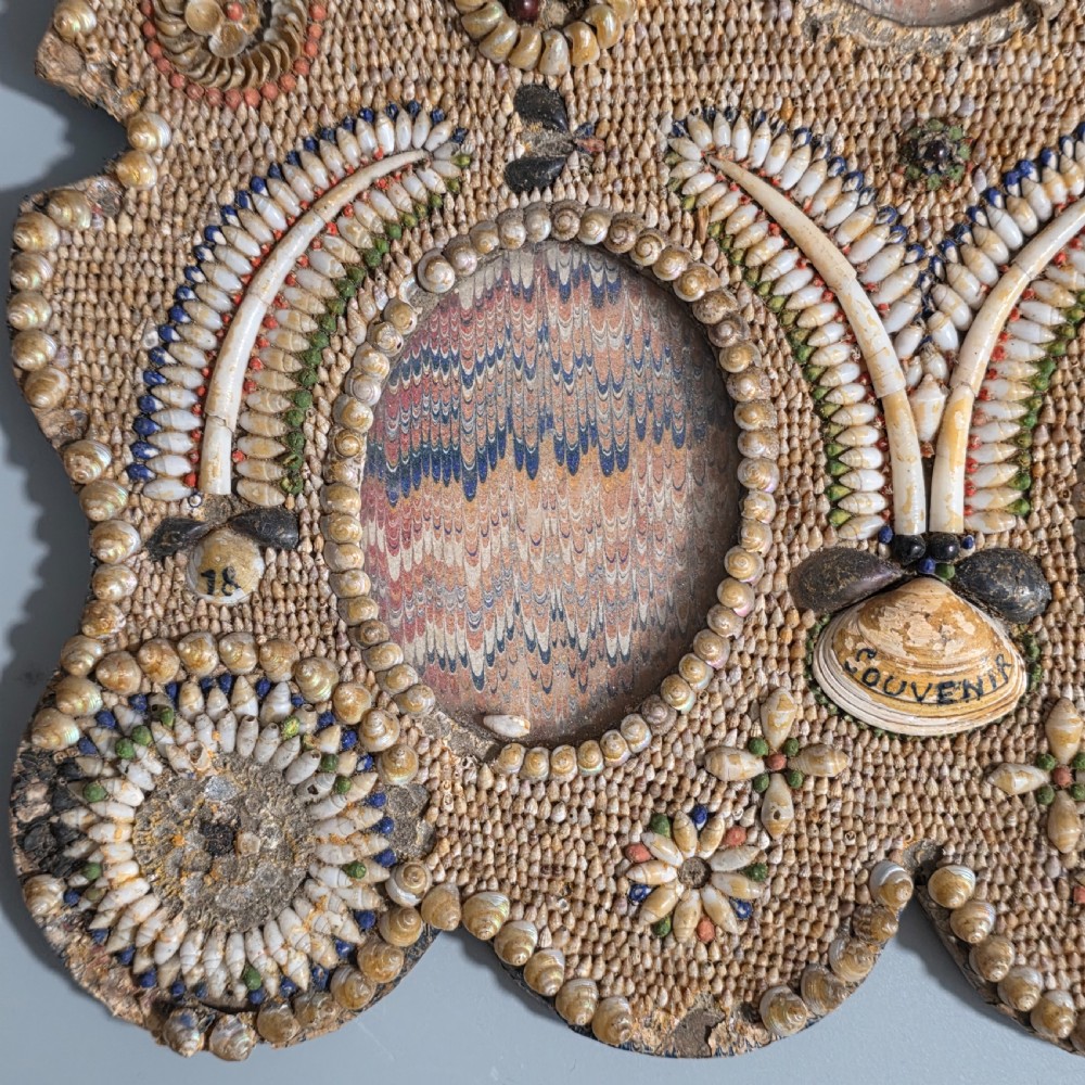 Incredible Micro Mosaic Valentine Shell Triple Frame c1881 View XII