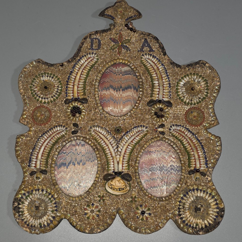 Incredible Micro Mosaic Valentine Shell Triple Frame c1881 View XV