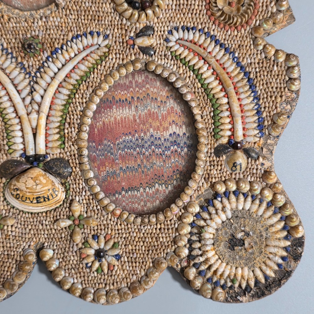 Incredible Micro Mosaic Valentine Shell Triple Frame c1881 View XVI