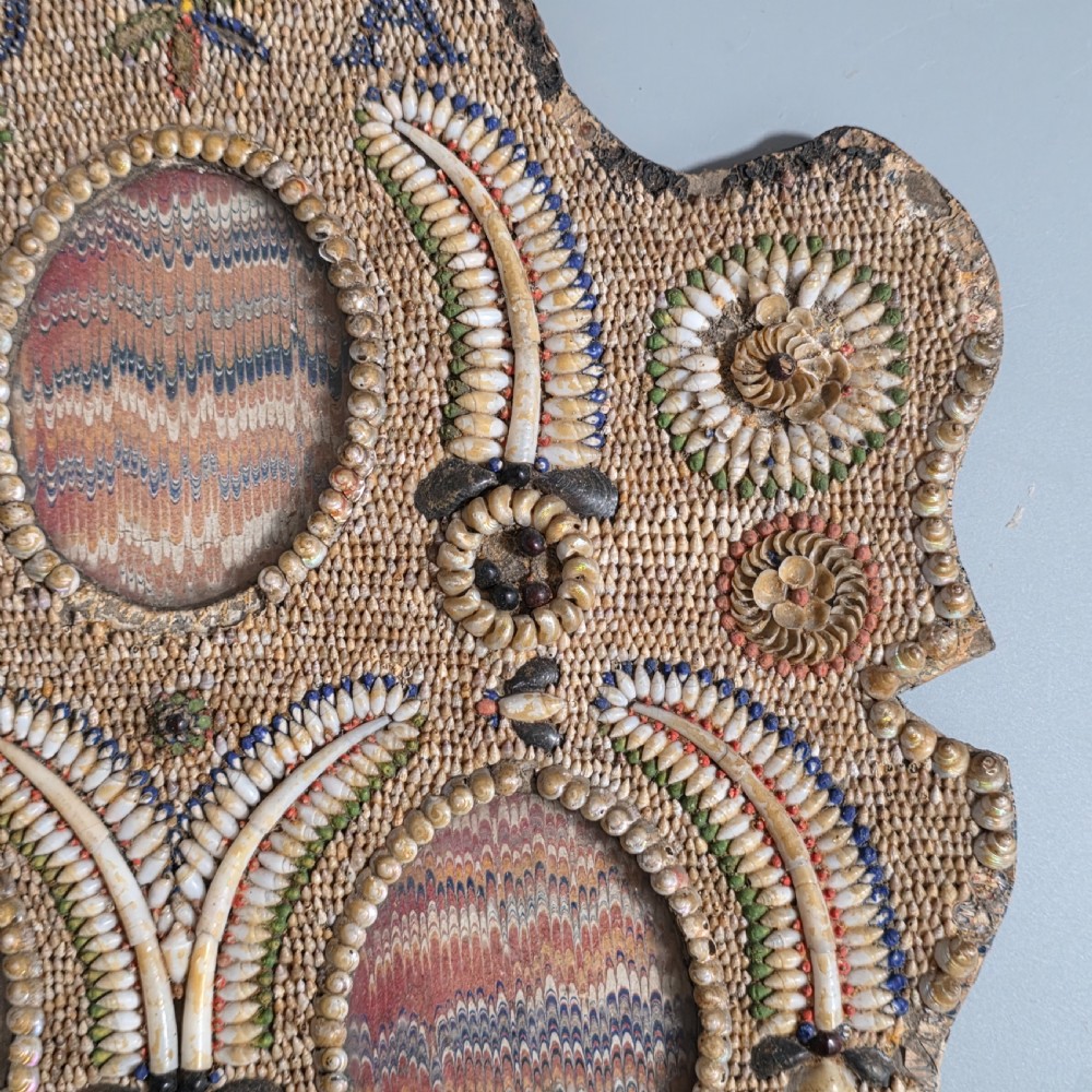 Incredible Micro Mosaic Valentine Shell Triple Frame c1881 View XVII
