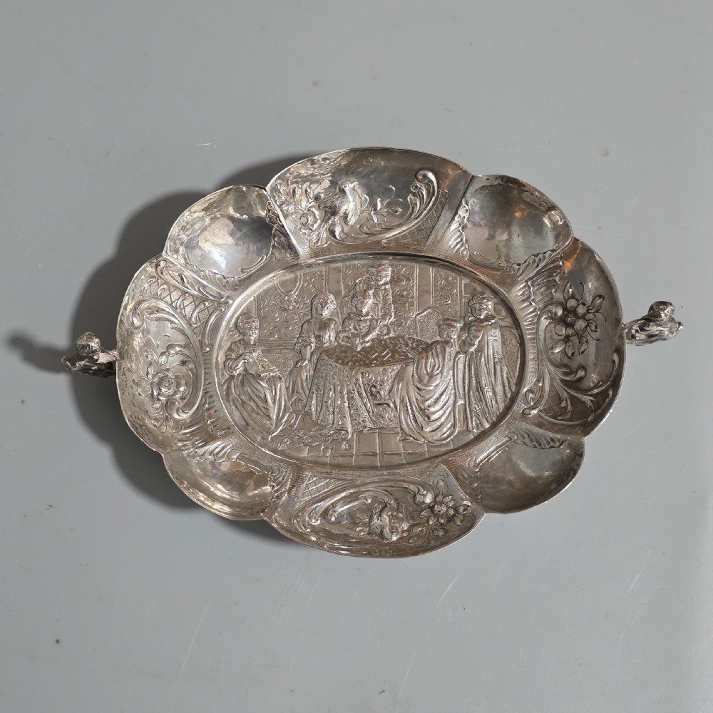 Elegant 19thc Hanau Silver Lobed, Twin Handled Dish