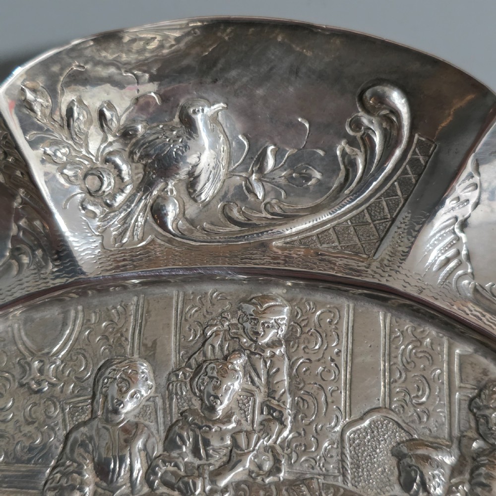 Elegant 19thc Hanau Silver Lobed, Twin Handled Dish View V