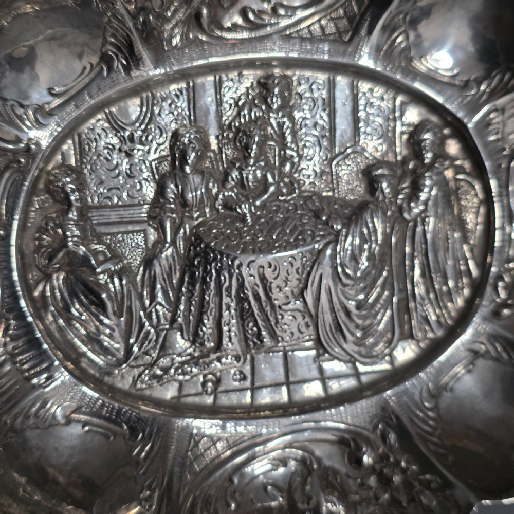 Elegant 19thc Hanau Silver Lobed, Twin Handled Dish View VI