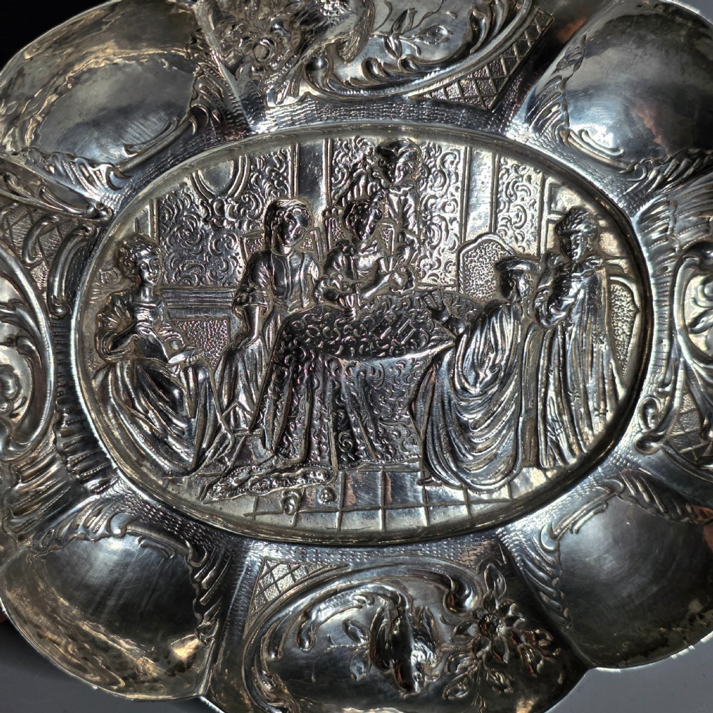 Elegant 19thc Hanau Silver Lobed, Twin Handled Dish View VII