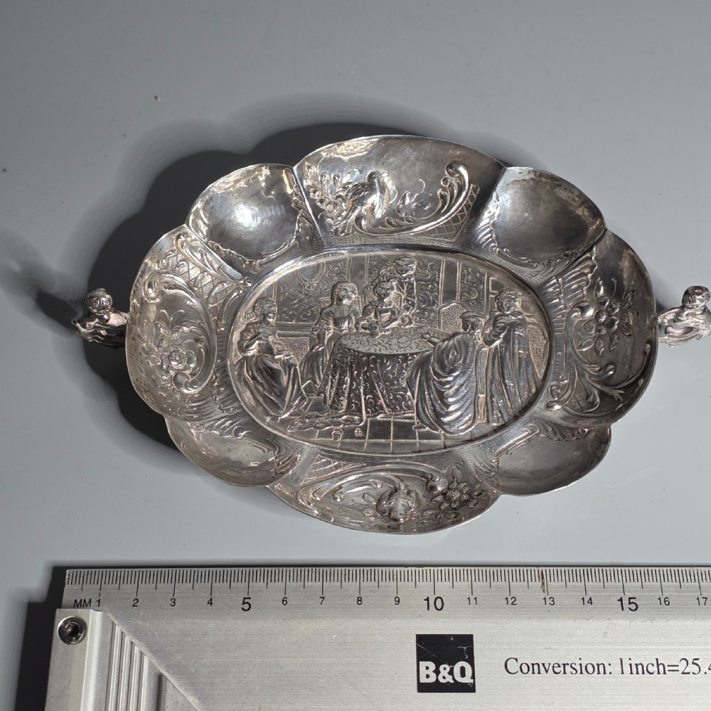 Elegant 19thc Hanau Silver Lobed, Twin Handled Dish View IX
