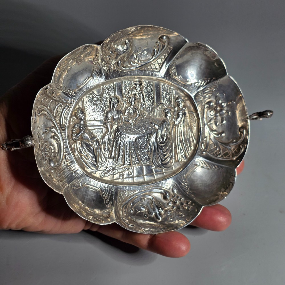 Elegant 19thc Hanau Silver Lobed, Twin Handled Dish View XIII