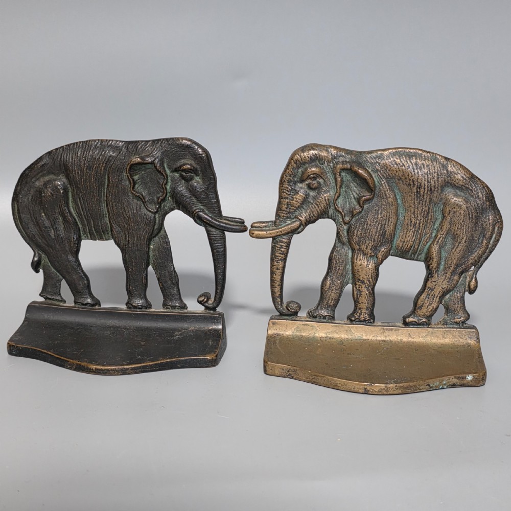 Delightful Pair of Antique Bronze Elephant Bookends – Heavy Cast, Circa 1920s