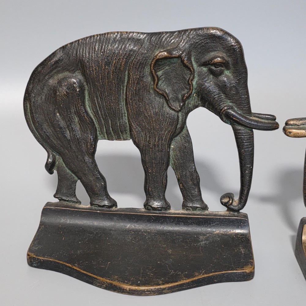 Delightful Pair of Antique Bronze Elephant Bookends – Heavy Cast, Circa 1920s View II