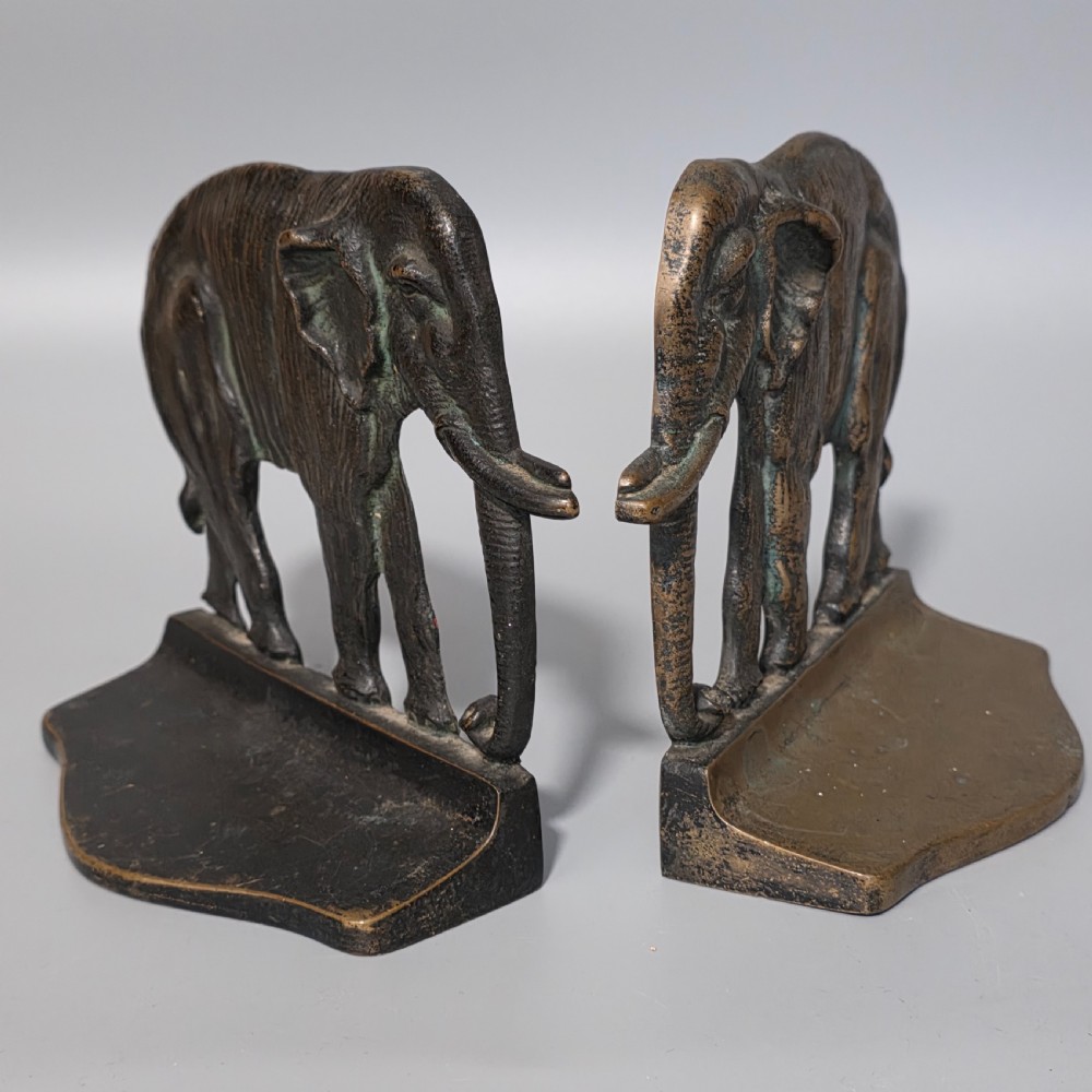 Delightful Pair of Antique Bronze Elephant Bookends – Heavy Cast, Circa 1920s View III