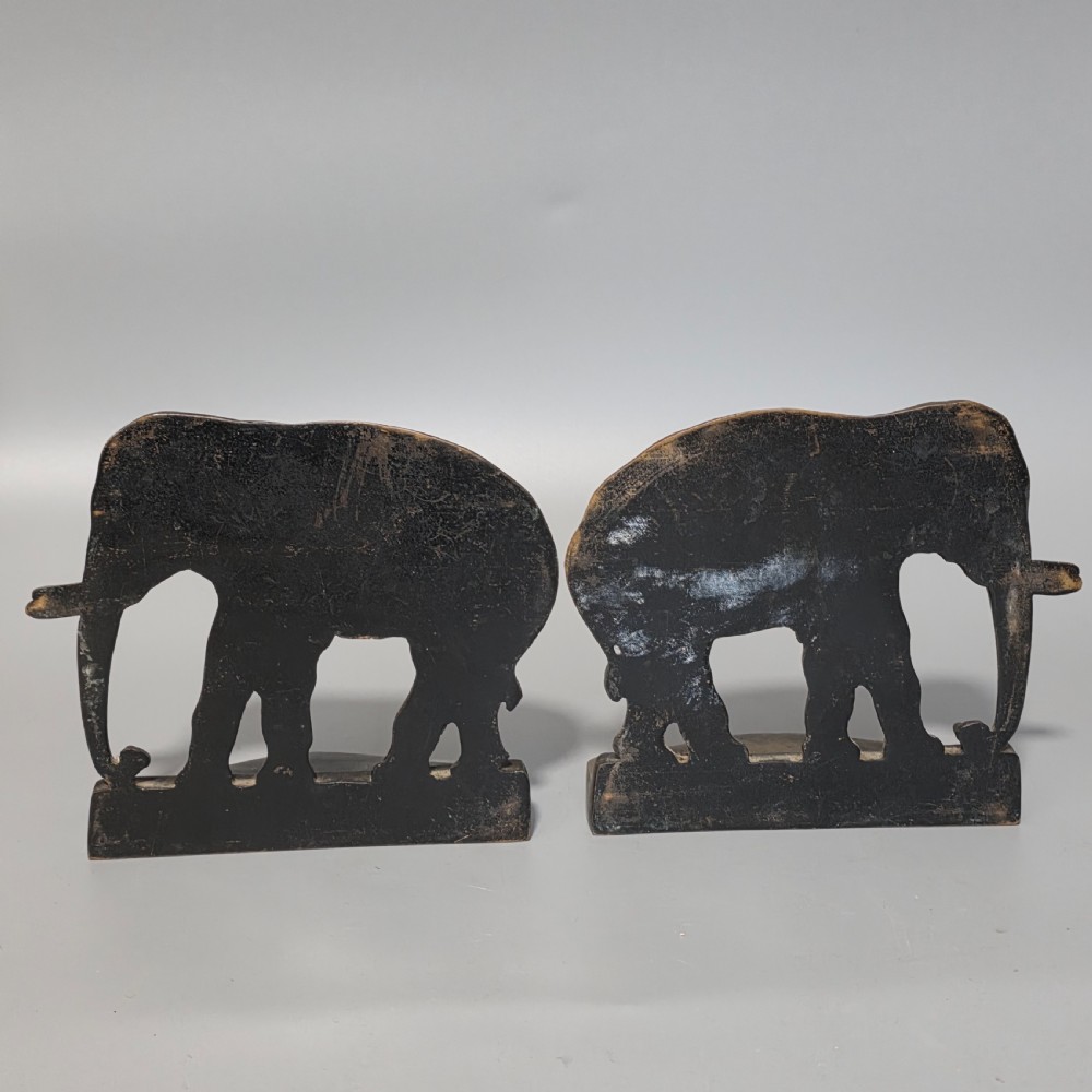 Delightful Pair of Antique Bronze Elephant Bookends – Heavy Cast, Circa 1920s View V