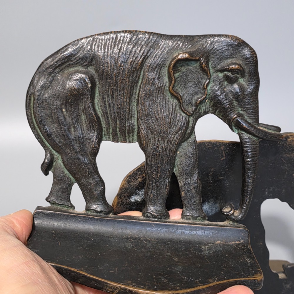 Delightful Pair of Antique Bronze Elephant Bookends – Heavy Cast, Circa 1920s View VI