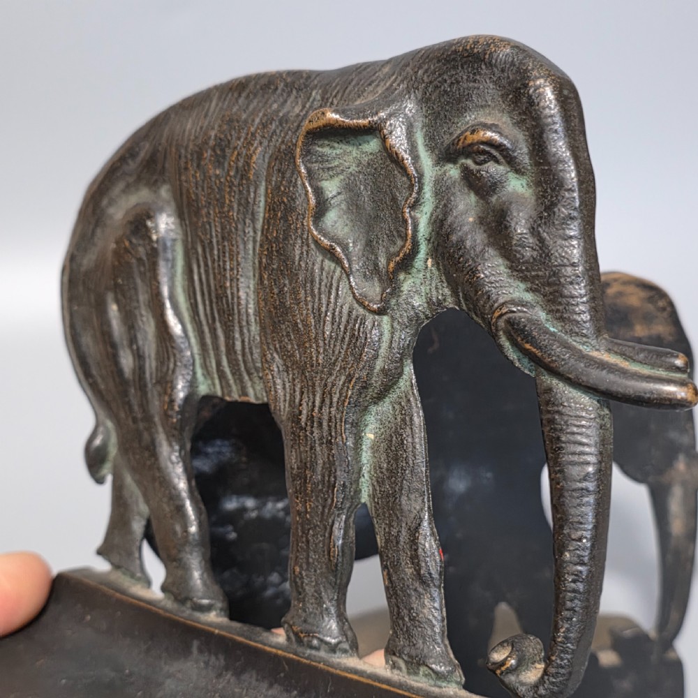 Delightful Pair of Antique Bronze Elephant Bookends – Heavy Cast, Circa 1920s View VII