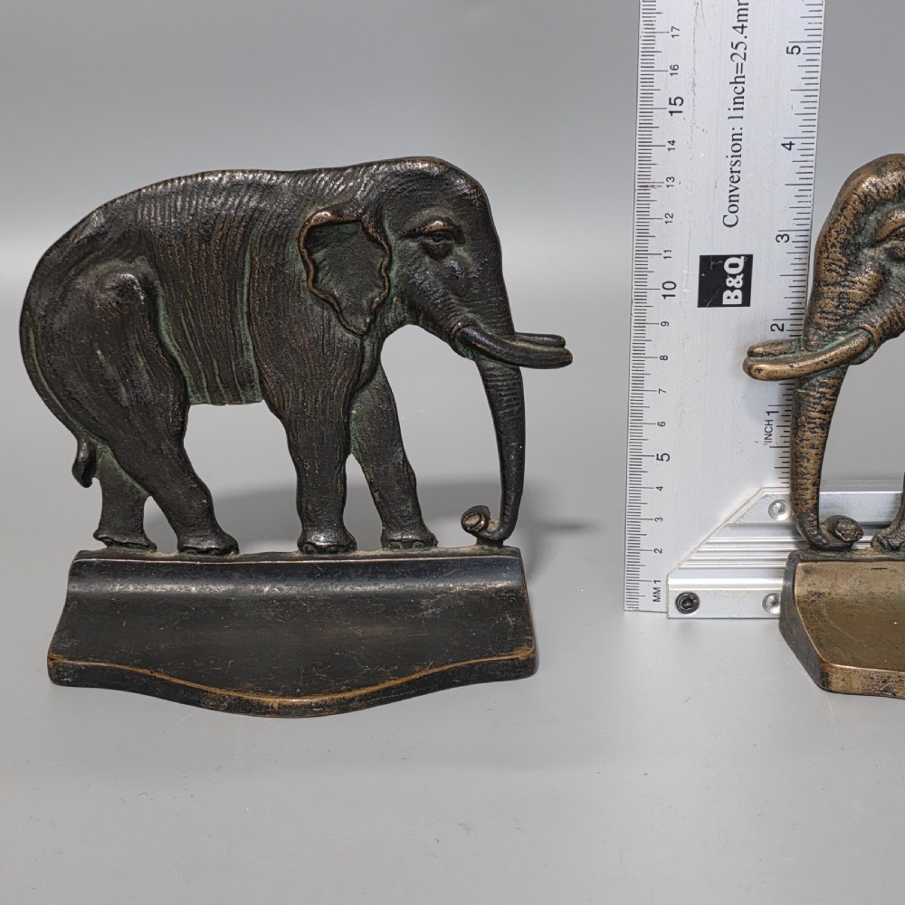 Delightful Pair of Antique Bronze Elephant Bookends – Heavy Cast, Circa 1920s View IX