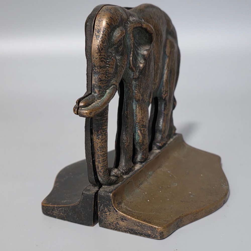 Delightful Pair of Antique Bronze Elephant Bookends – Heavy Cast, Circa 1920s View X