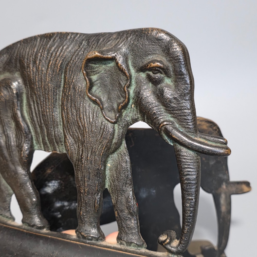 Delightful Pair of Antique Bronze Elephant Bookends – Heavy Cast, Circa 1920s View XIII