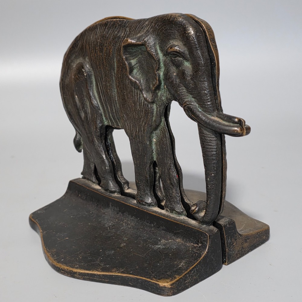 Delightful Pair of Antique Bronze Elephant Bookends – Heavy Cast, Circa 1920s View XIV