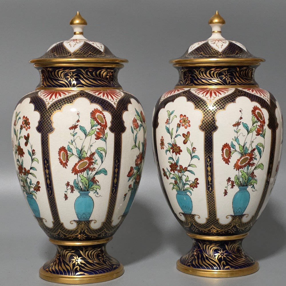 Impressive Rare Large Pair Flight Barr Worcester Vases c1894 View IV