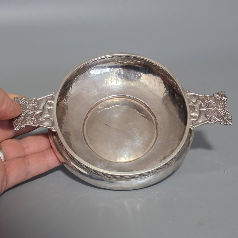 A.E.Jones Arts & Crafts Solid Silver Quaiche Birmingham 1916 View II