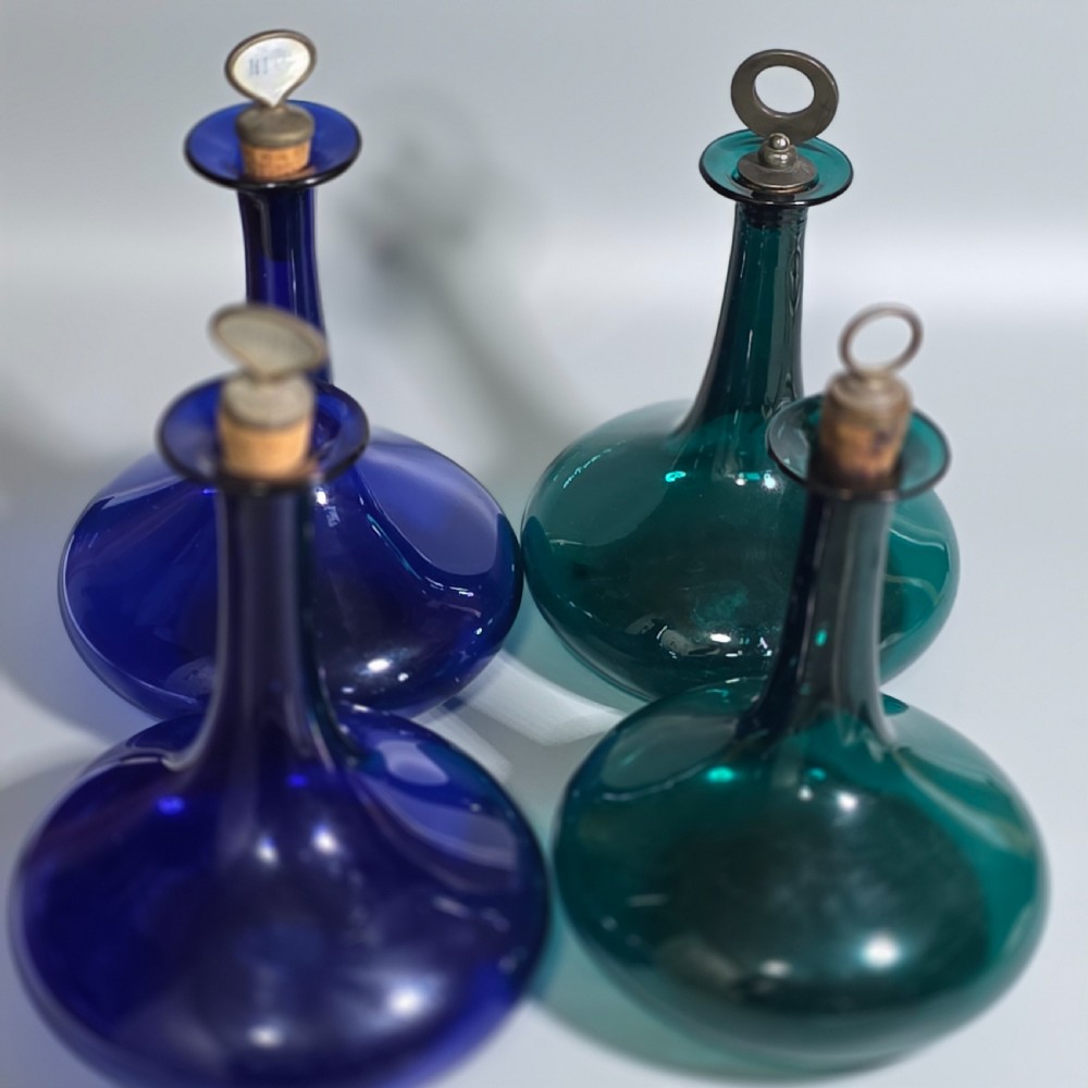 Group of 4 x Bristol Blue & Green Mell Decanters c1830 View III