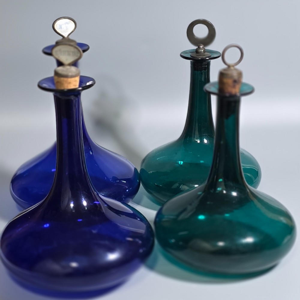 Group of 4 x Bristol Blue & Green Mell Decanters c1830 View VIII