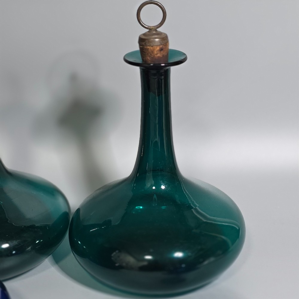 Group of 4 x Bristol Blue & Green Mell Decanters c1830 View XIII