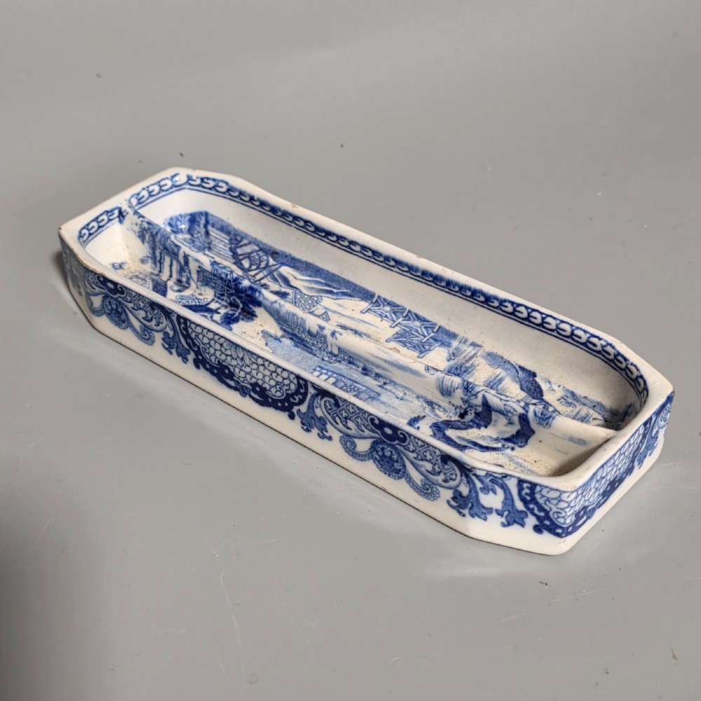 Rare Wedgwood Blue & White Quill Holder Dish c1800