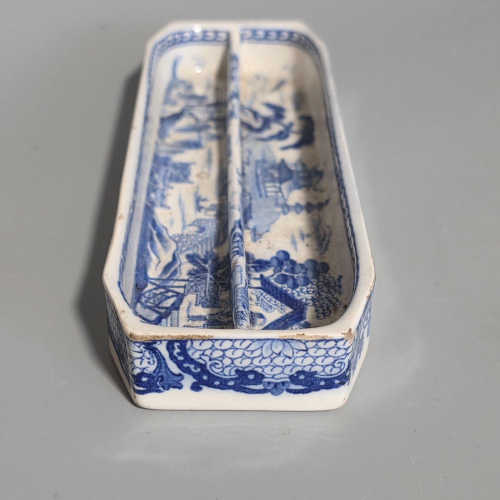 Rare Wedgwood Blue & White Quill Holder Dish c1800 View X