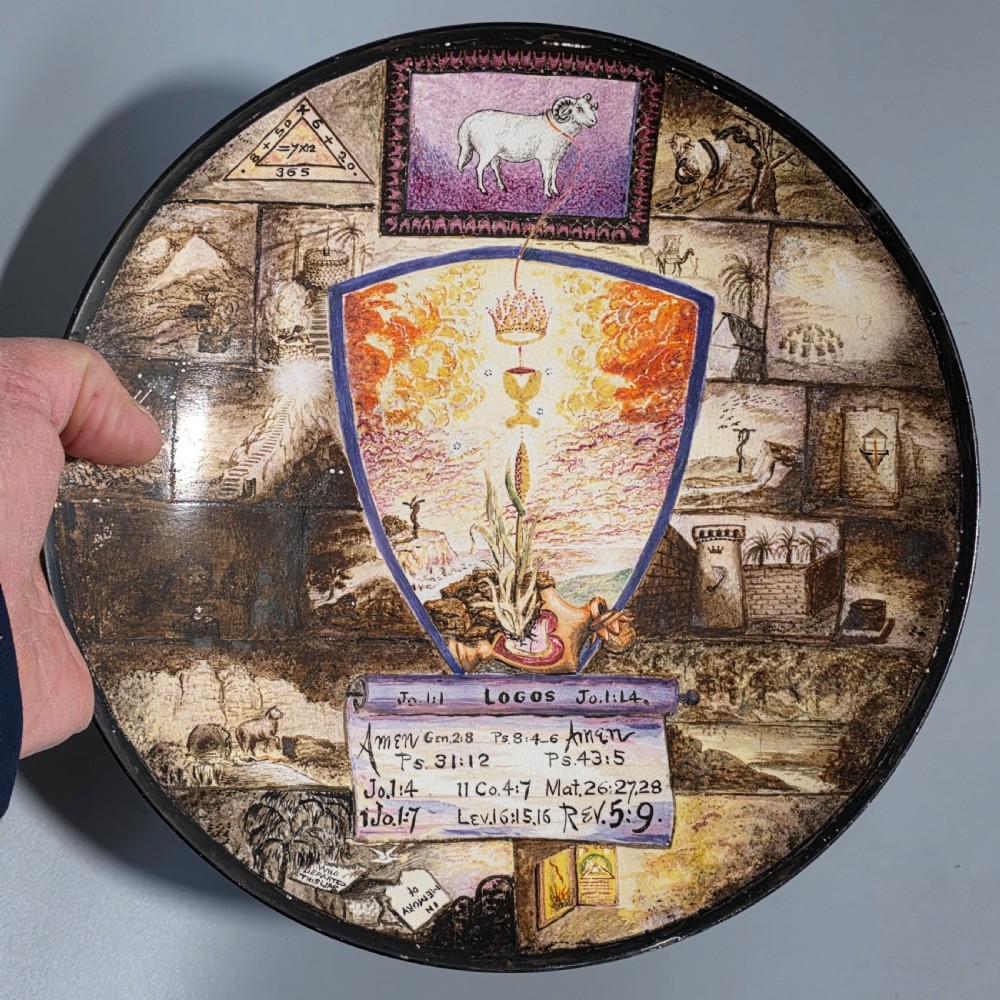 Very Unusual Hand-Painted Minton Plate – c.1880 – Masonic / Religious / Biblical Themes View II