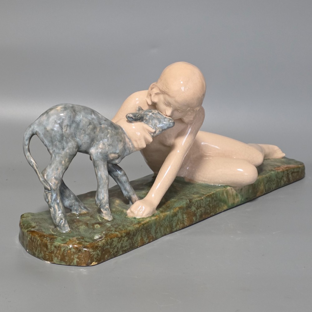 Fine Signed Ary Bitter 48cm Art Deco Glazed Terracotta Sculpture – French, c.1920s–30s