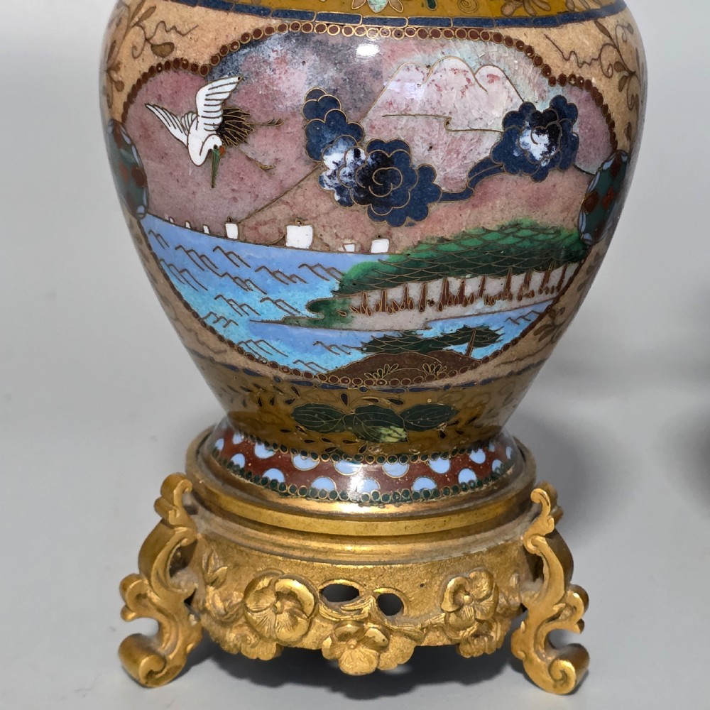 Attractive Late 19thc pair of Cloisonne Vases with Metal Mounts & Handles c1890 View VII