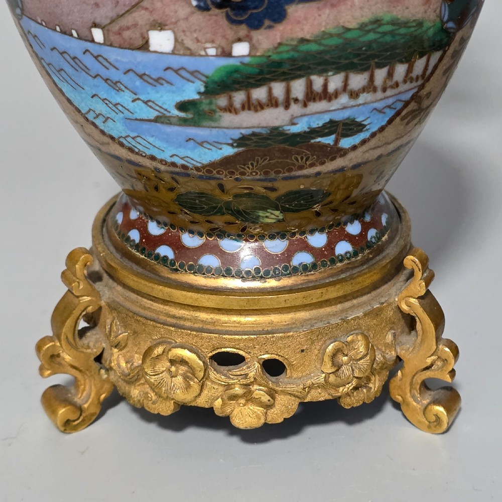 Attractive Late 19thc pair of Cloisonne Vases with Metal Mounts & Handles c1890 View XI