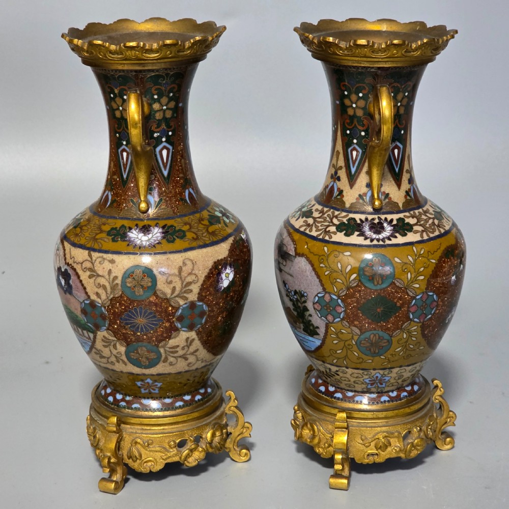 Attractive Late 19thc pair of Cloisonne Vases with Metal Mounts & Handles c1890 View XIV