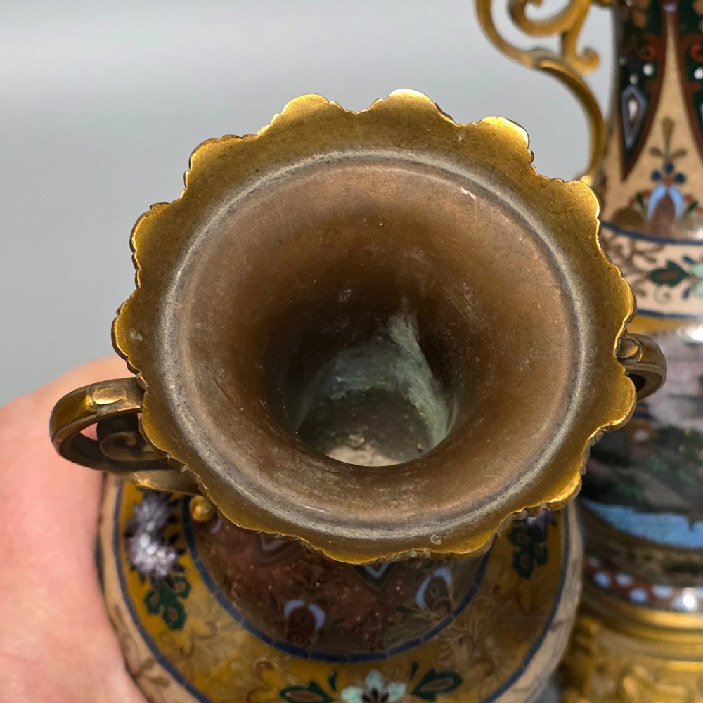 Attractive Late 19thc pair of Cloisonne Vases with Metal Mounts & Handles c1890 View XVI