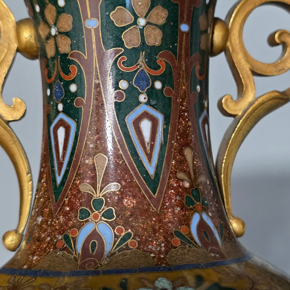 Attractive Late 19thc pair of Cloisonne Vases with Metal Mounts & Handles c1890 View XVII
